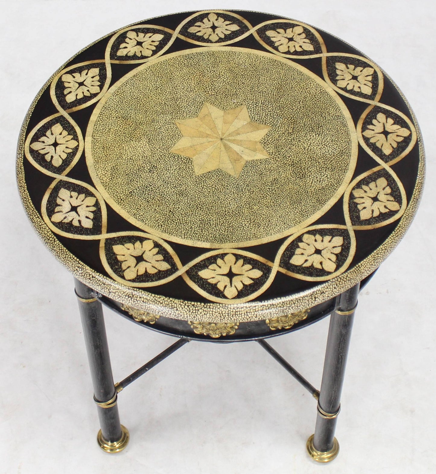 Round Faux Egg Shell Decorated Bronze Ormolu Decorated Round Gueridon Table