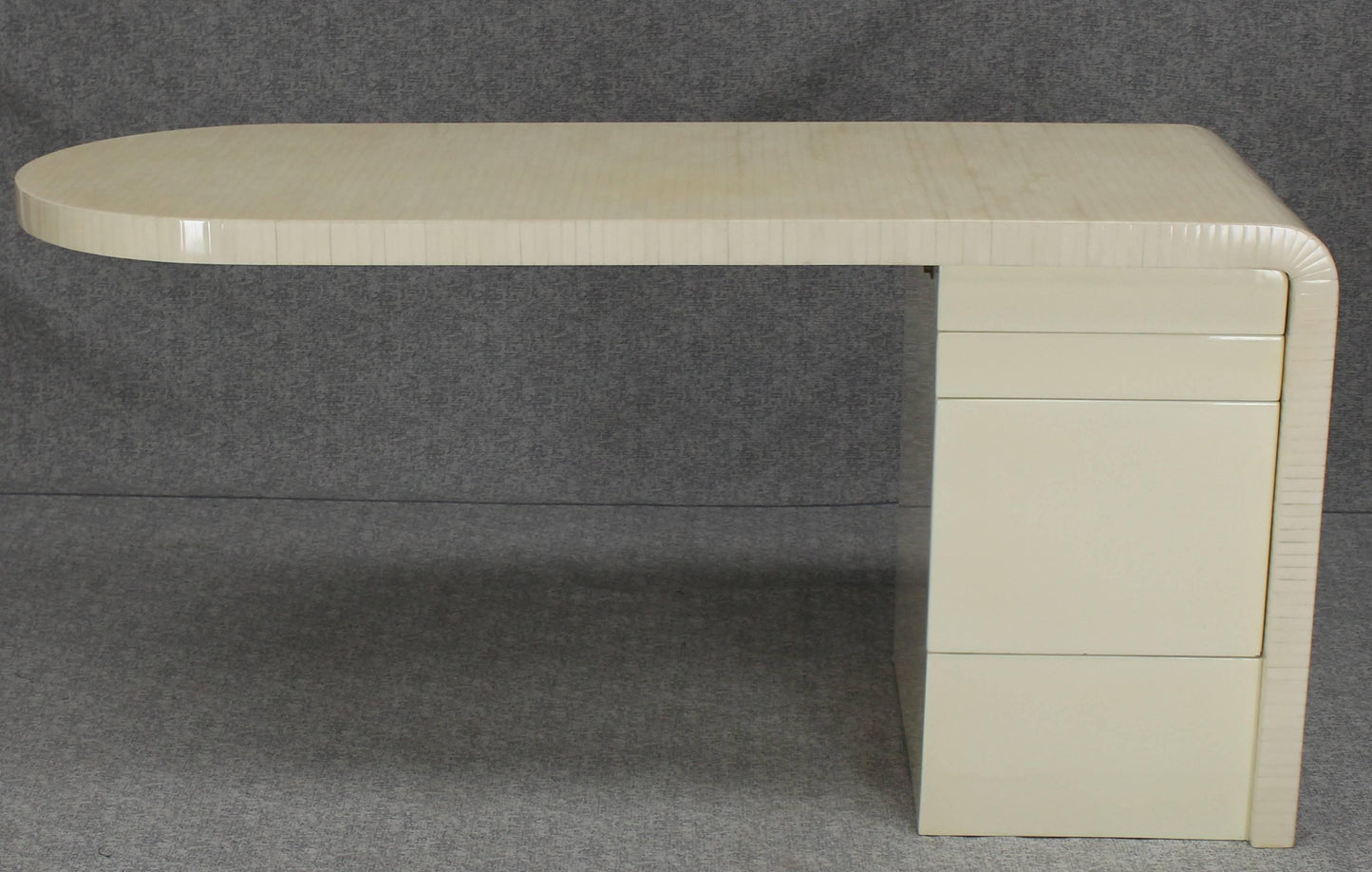 Cantilever Lacquered White Tessellated Bone Tile File Drawer Desk Writing Table