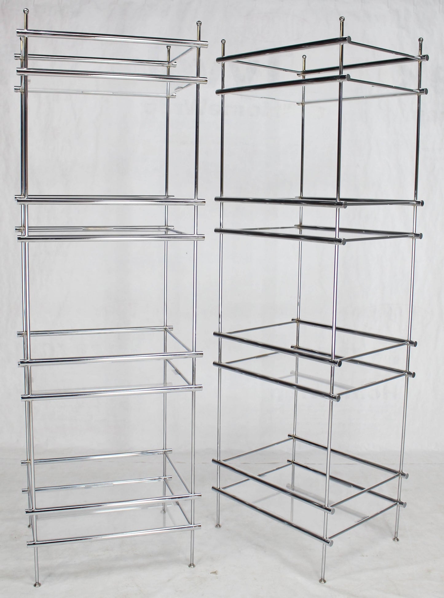 Pair of Deep Profile Chrome and Lucite Étagères Shelves