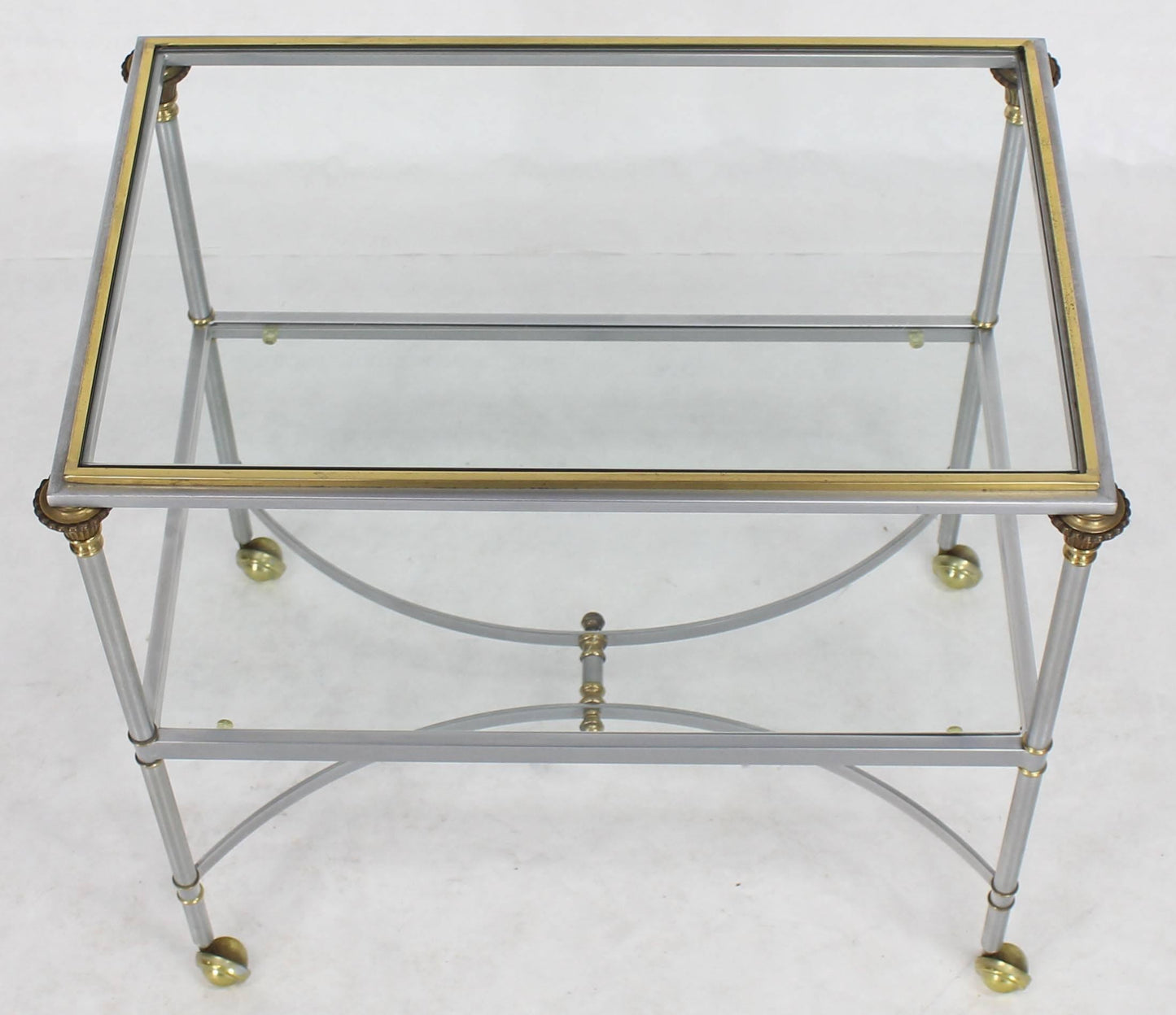 Two-Tier Brass Chrome Glass Rectangular Mid-Century Modern Serving Bar Cart