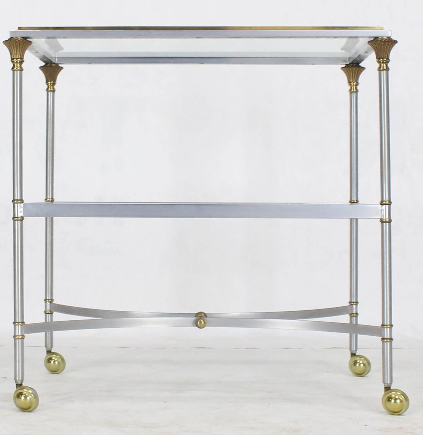 Two-Tier Brass Chrome Glass Rectangular Mid-Century Modern Serving Bar Cart