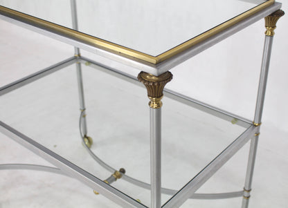 Two-Tier Brass Chrome Glass Rectangular Mid-Century Modern Serving Bar Cart