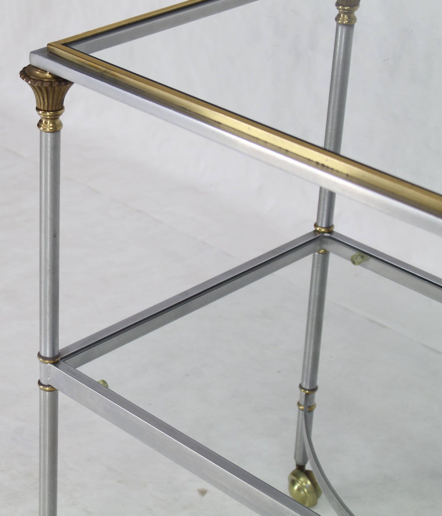 Two-Tier Brass Chrome Glass Rectangular Mid-Century Modern Serving Bar Cart