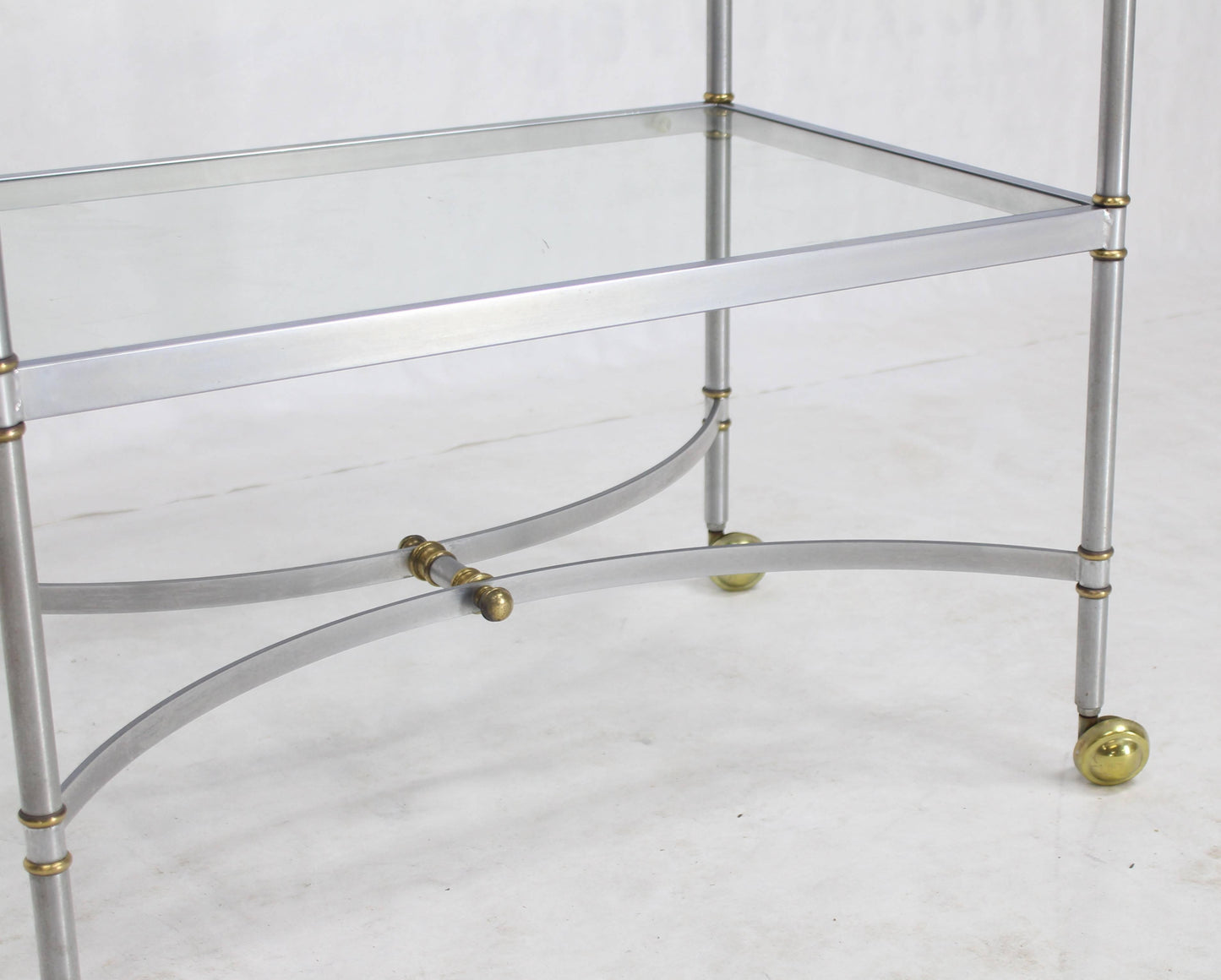 Two-Tier Brass Chrome Glass Rectangular Mid-Century Modern Serving Bar Cart