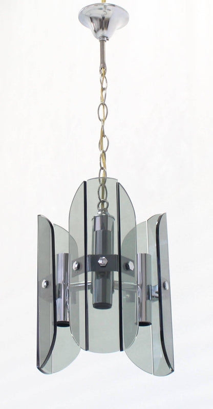 Veca Smoked Glass Chrome Light Fixture Pendant Chandelier