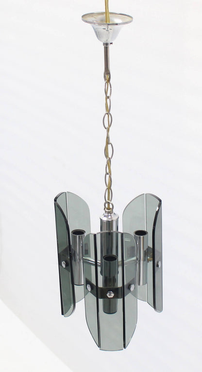 Veca Smoked Glass Chrome Light Fixture Pendant Chandelier