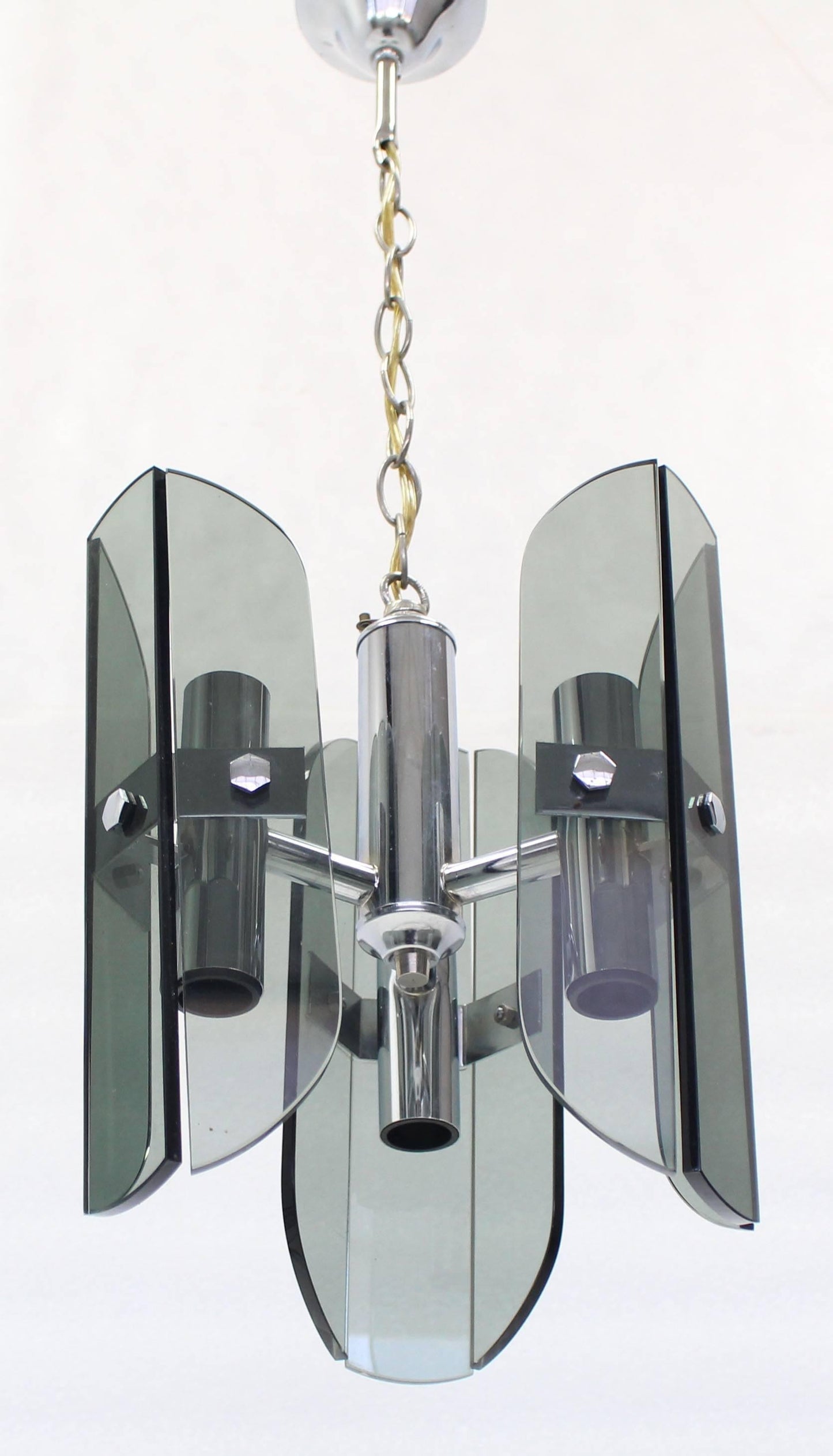 Veca Smoked Glass Chrome Light Fixture Pendant Chandelier