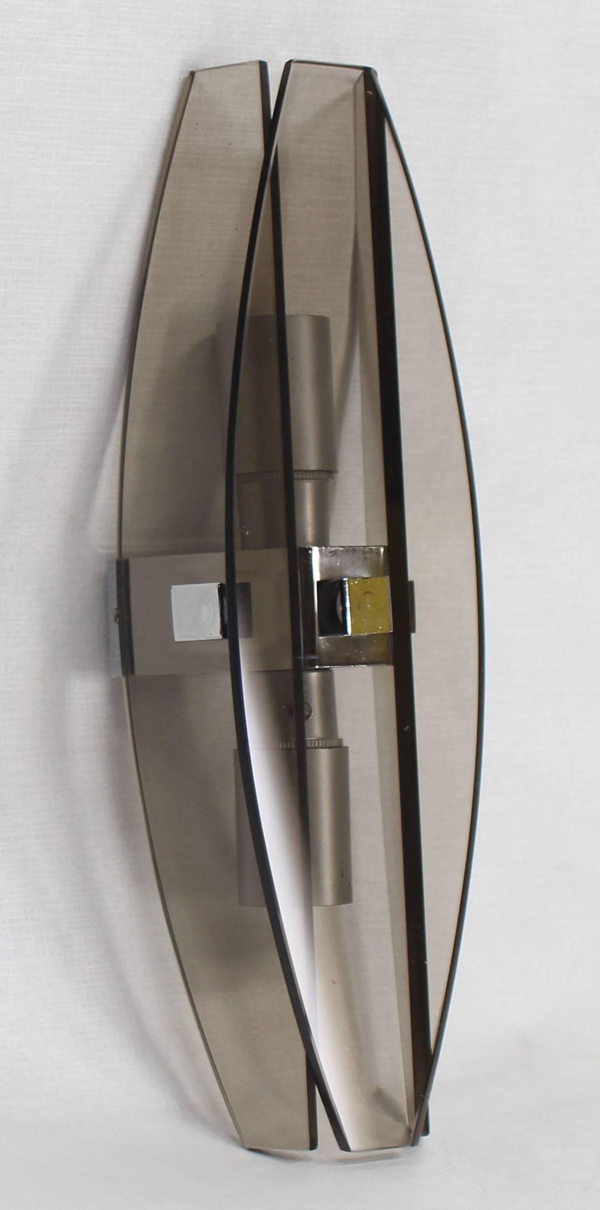 Pair of Mid-Century Modern Italian Smoked Glass Sconces by Veca