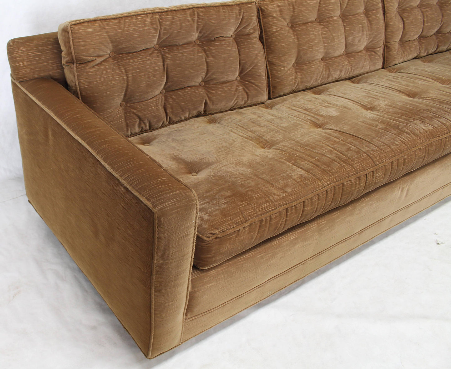 Mocha Velvet Platform Base Mid-Century Modern Sofa