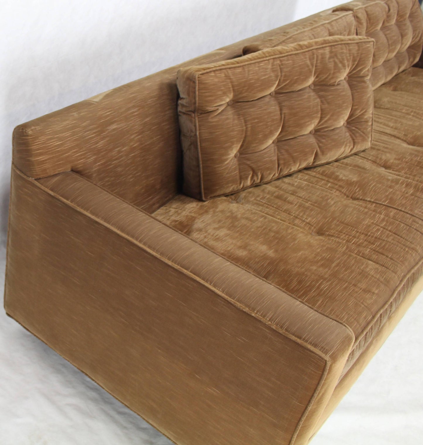 Mocha Velvet Platform Base Mid-Century Modern Sofa