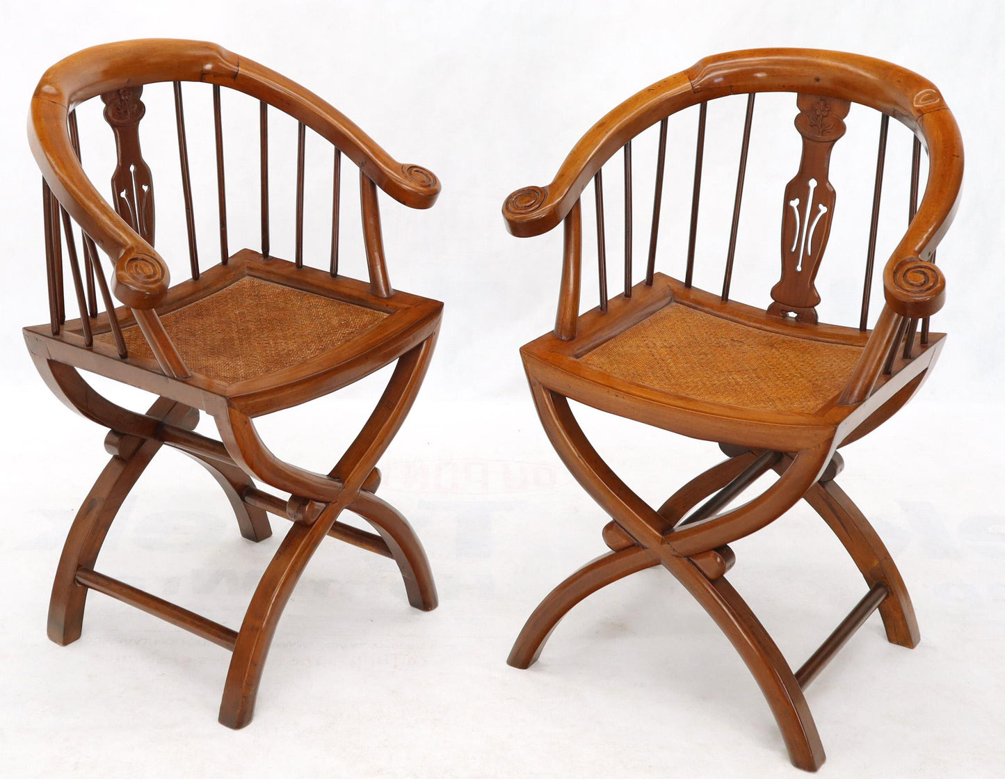 Pair of Teak Horseshoe Barrel Back Lounge Chairs