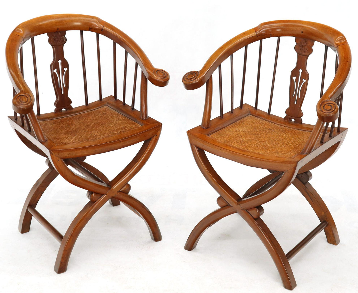 Pair of Teak Horseshoe Barrel Back Lounge Chairs