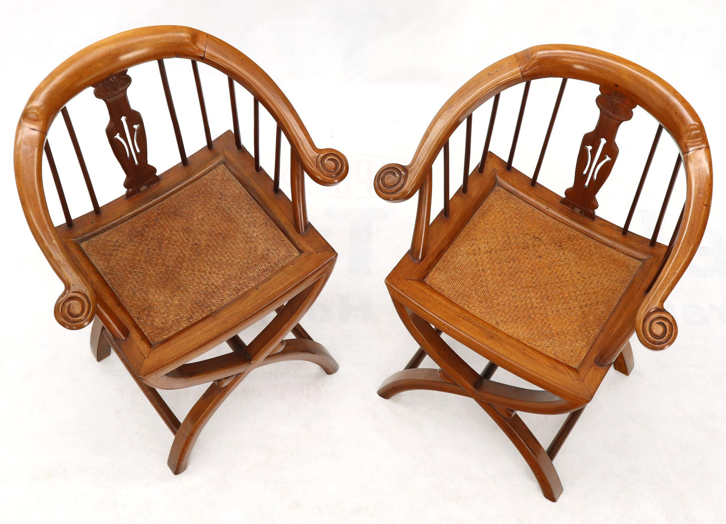 Pair of Teak Horseshoe Barrel Back Lounge Chairs