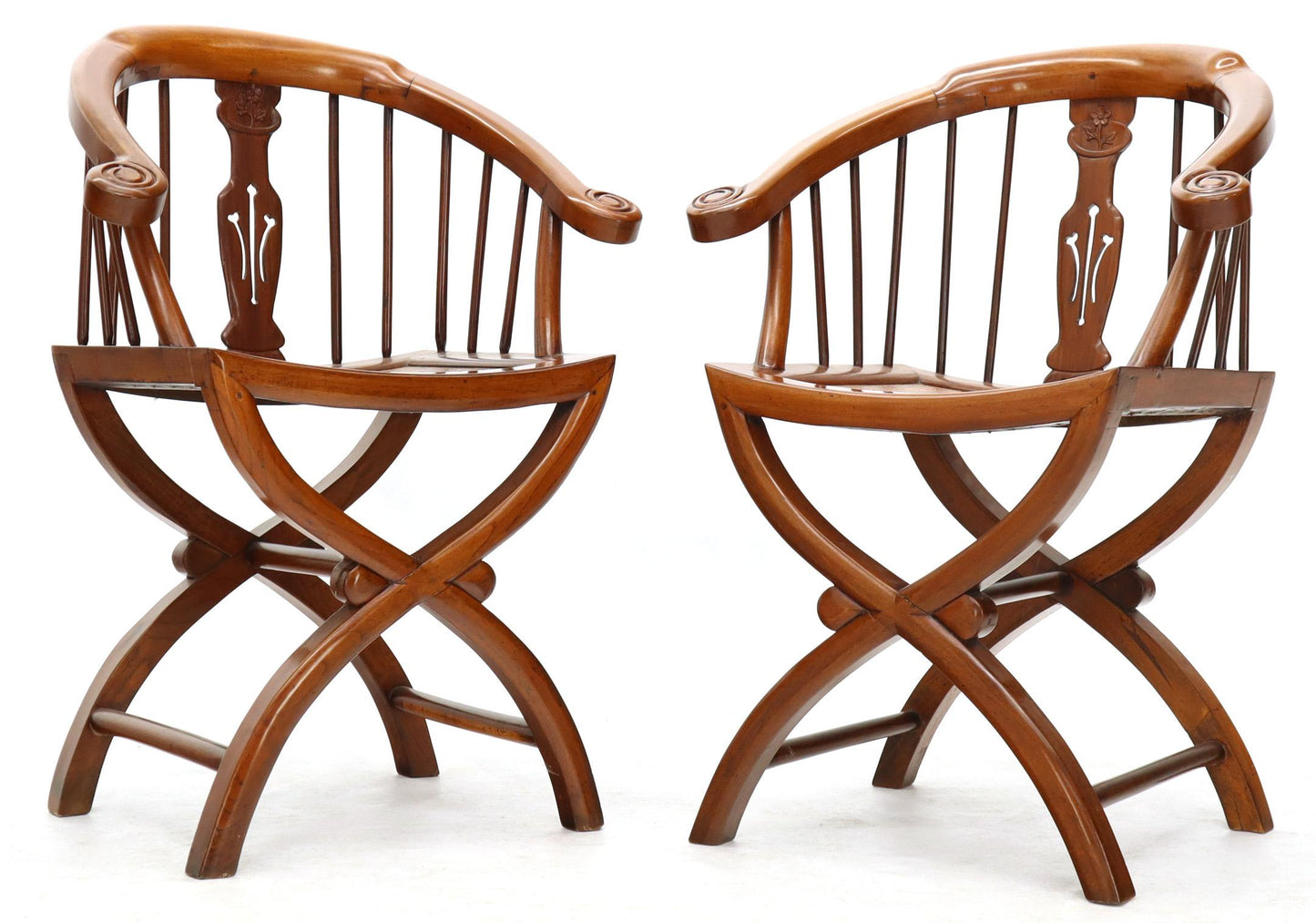 Pair of Teak Horseshoe Barrel Back Lounge Chairs