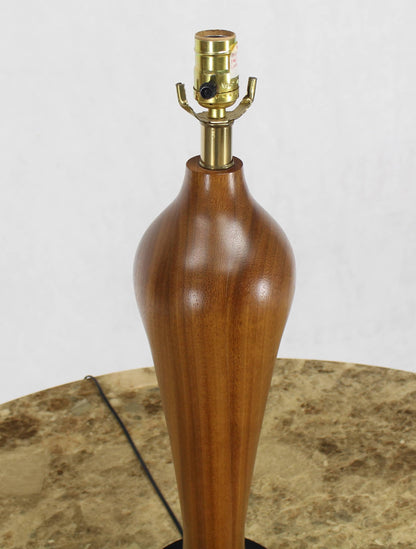 Solid Carved Turned Teak Vase Shape Table Lamps