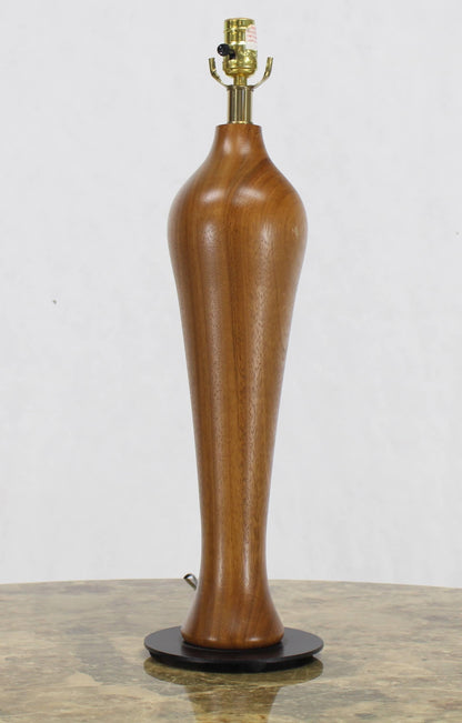 Solid Carved Turned Teak Vase Shape Table Lamps