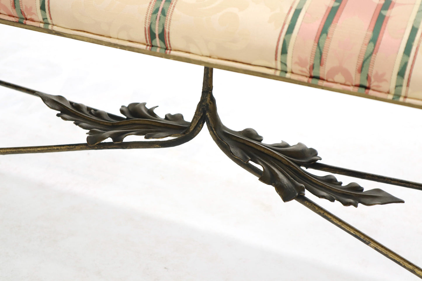 Figural Twisted Wrought Iron Window Bench Grape Leaf Motive