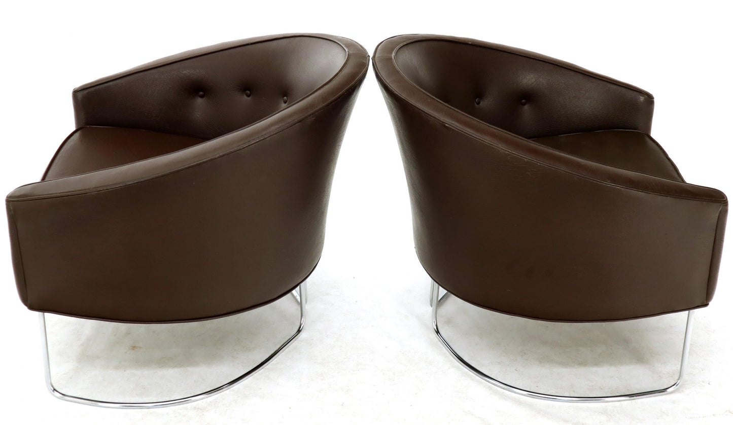 Pair of Chrome Bases Barrel Back Tub Chairs