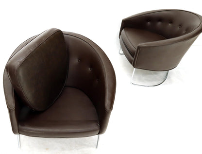 Pair of Chrome Bases Barrel Back Tub Chairs