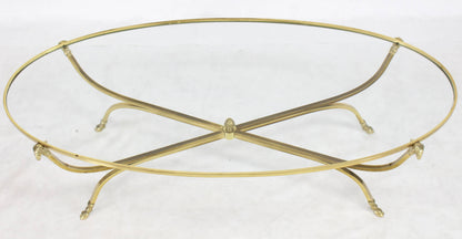 Large Oval Polished Brass Glass Top Coffee Table on Hoof Foot