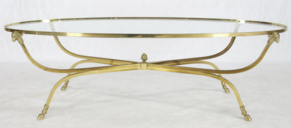 Large Oval Polished Brass Glass Top Coffee Table on Hoof Foot