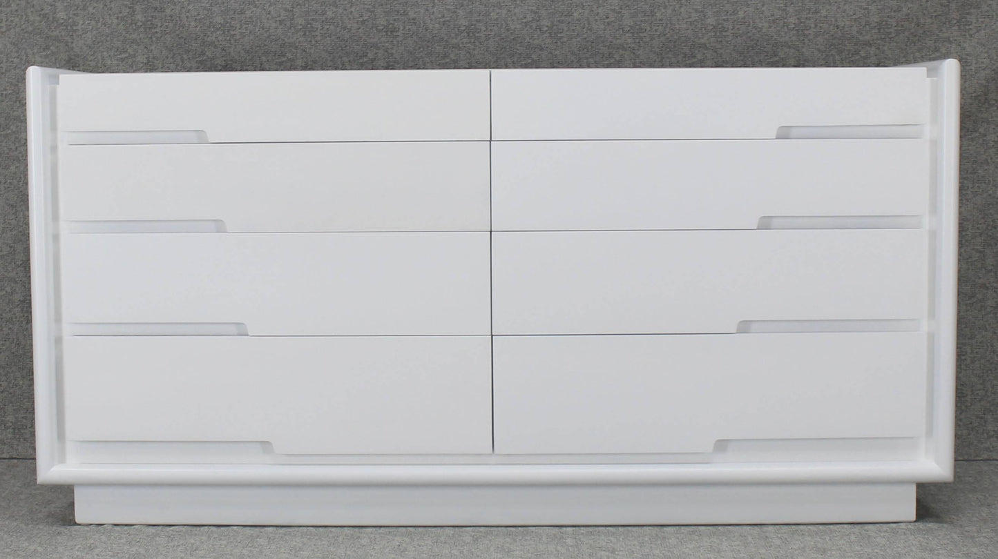 White Lacquer Eight Drawers Mid-Century Modern Double Dresser