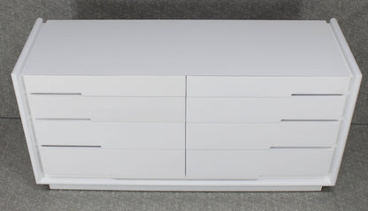 White Lacquer Eight Drawers Mid-Century Modern Double Dresser