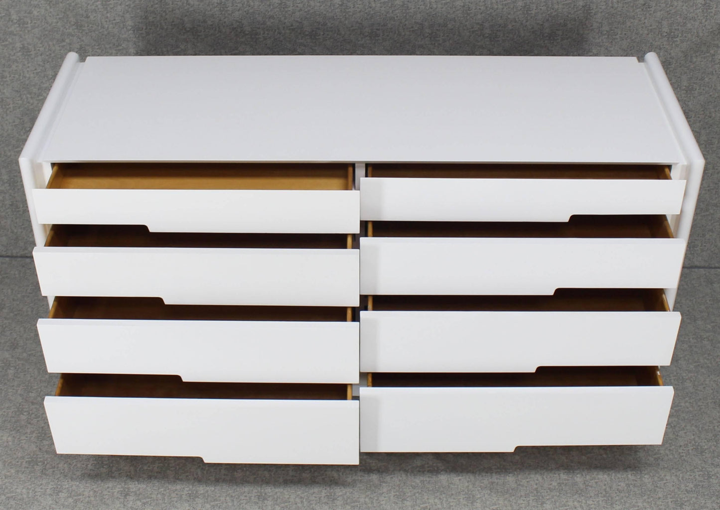 White Lacquer Eight Drawers Mid-Century Modern Double Dresser