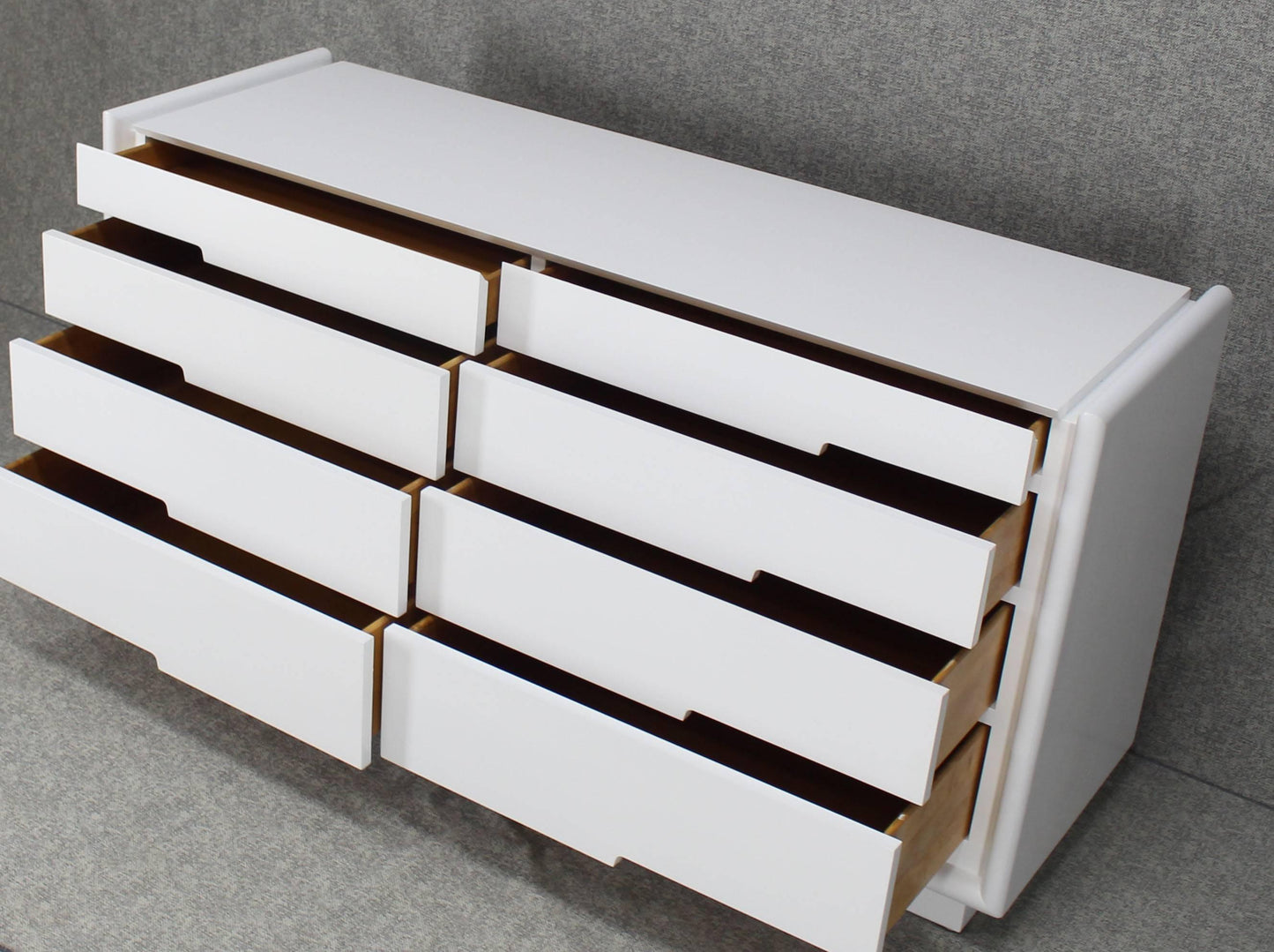 White Lacquer Eight Drawers Mid-Century Modern Double Dresser