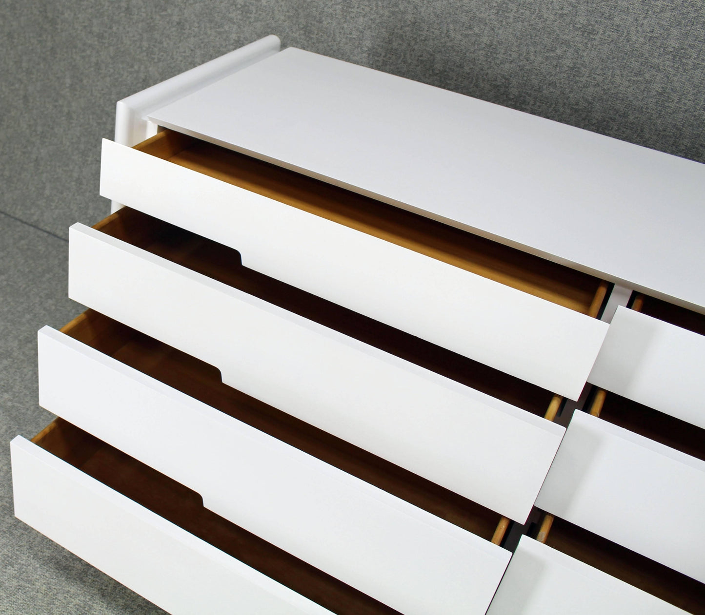 White Lacquer Eight Drawers Mid-Century Modern Double Dresser