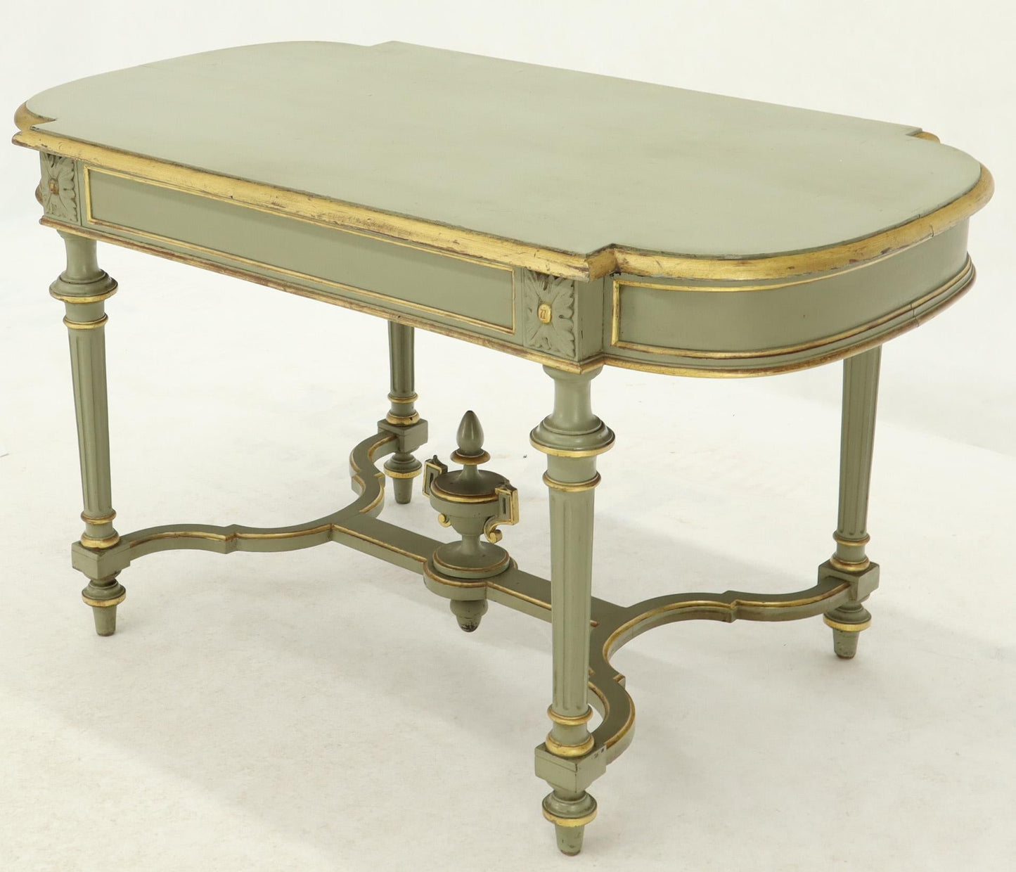 Shabby Chic and Gold Leaf Distressed Antique Writing Table Desk Large Console