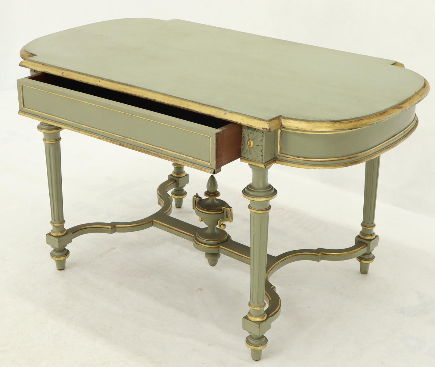 Shabby Chic and Gold Leaf Distressed Antique Writing Table Desk Large Console