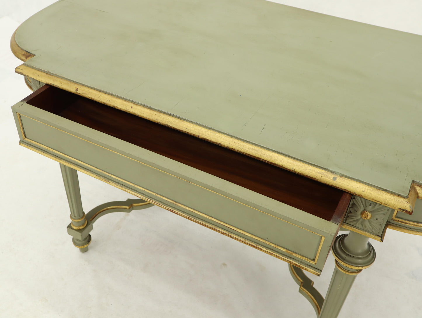 Shabby Chic and Gold Leaf Distressed Antique Writing Table Desk Large Console