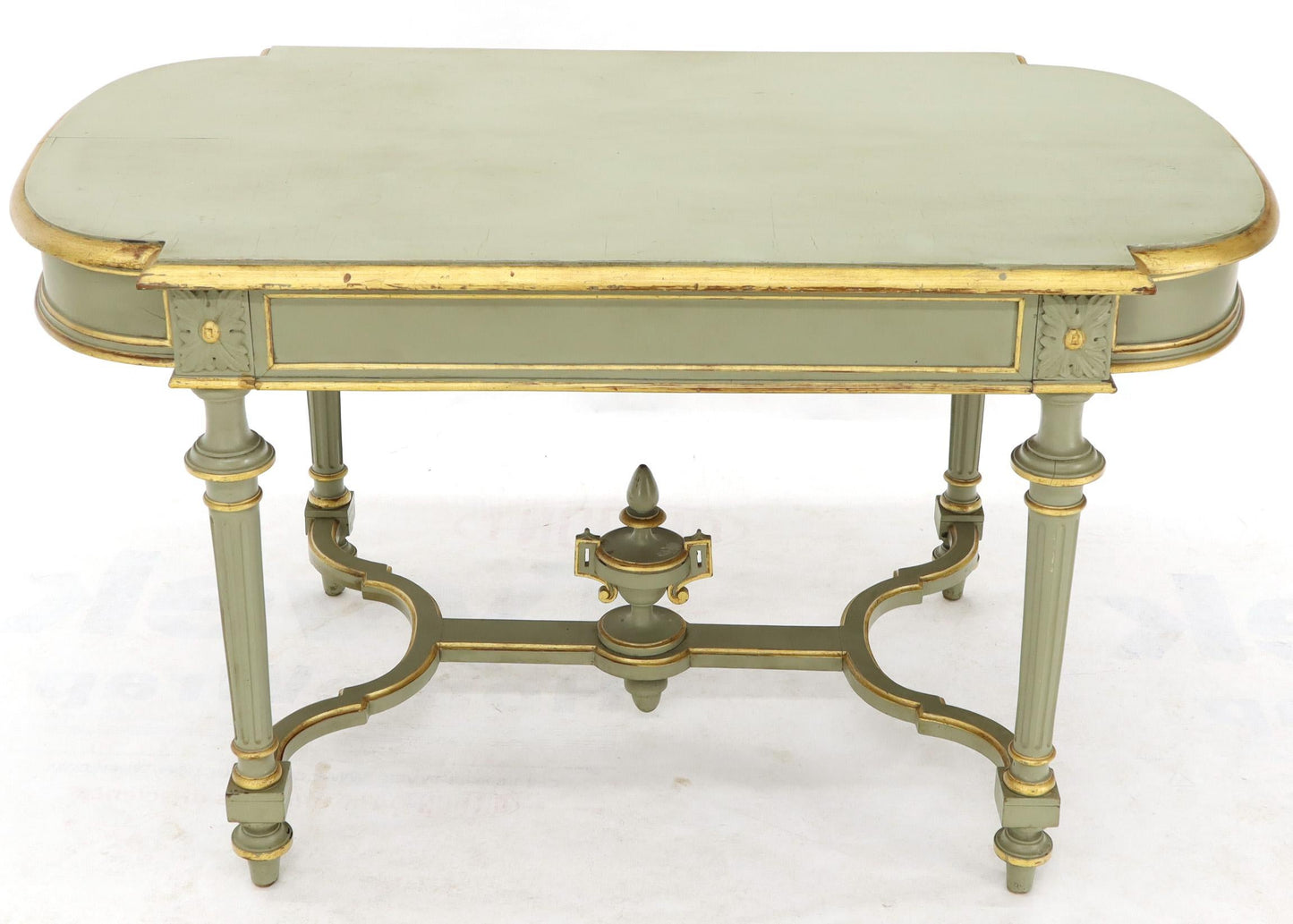 Shabby Chic and Gold Leaf Distressed Antique Writing Table Desk Large Console