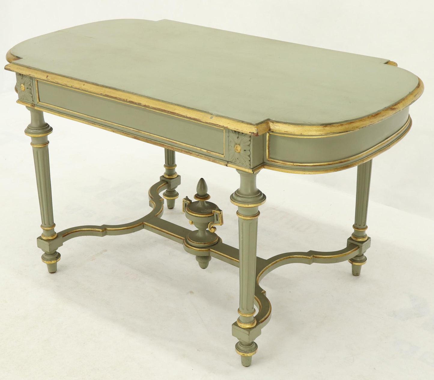 Shabby Chic and Gold Leaf Distressed Antique Writing Table Desk Large Console