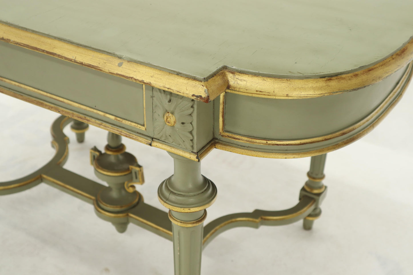 Shabby Chic and Gold Leaf Distressed Antique Writing Table Desk Large Console