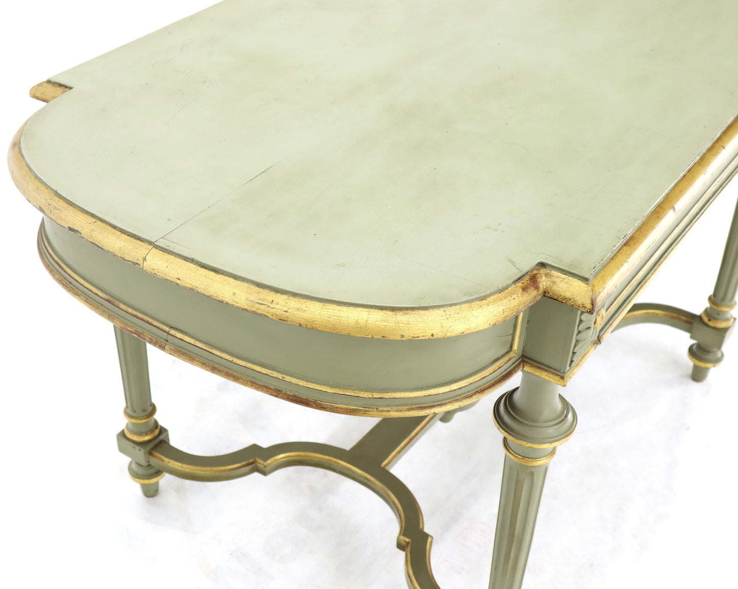 Shabby Chic and Gold Leaf Distressed Antique Writing Table Desk Large Console