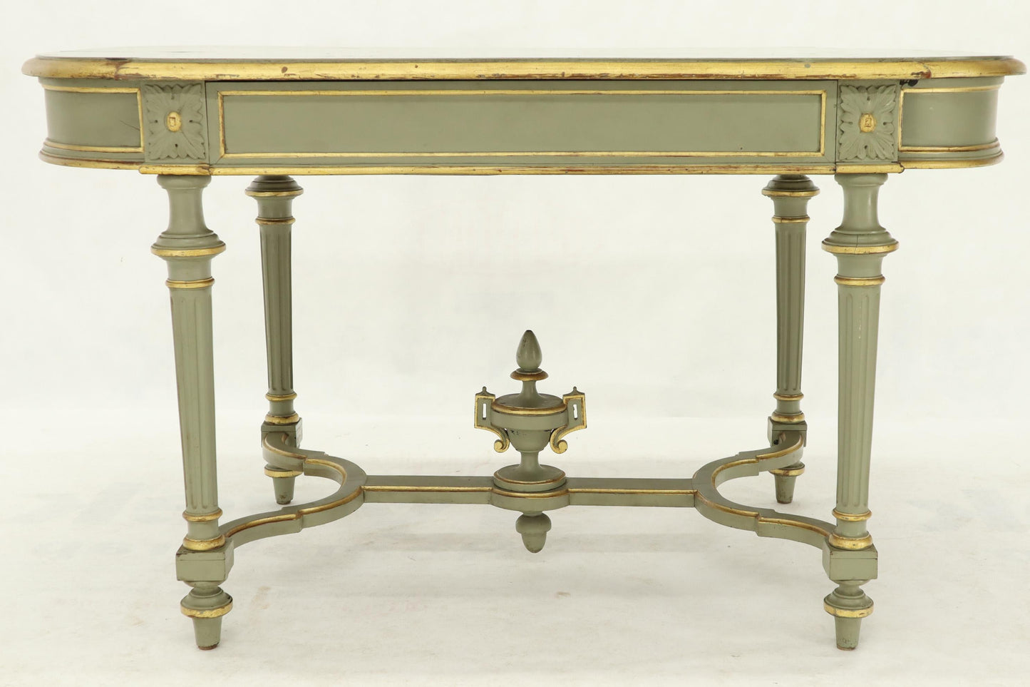 Shabby Chic and Gold Leaf Distressed Antique Writing Table Desk Large Console