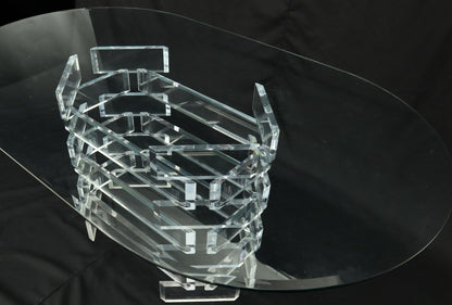 Racetrack Oval Glass Top Stacked Lucite Blocks Base Dining Table