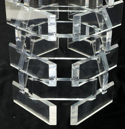 Racetrack Oval Glass Top Stacked Lucite Blocks Base Dining Table