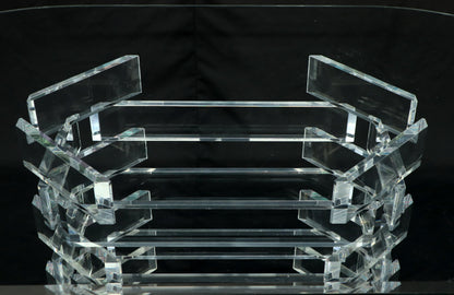 Racetrack Oval Glass Top Stacked Lucite Blocks Base Dining Table