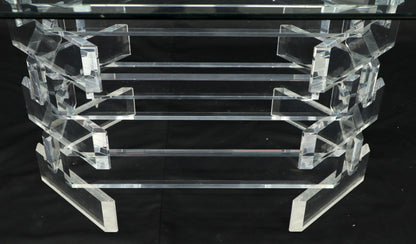 Racetrack Oval Glass Top Stacked Lucite Blocks Base Dining Table