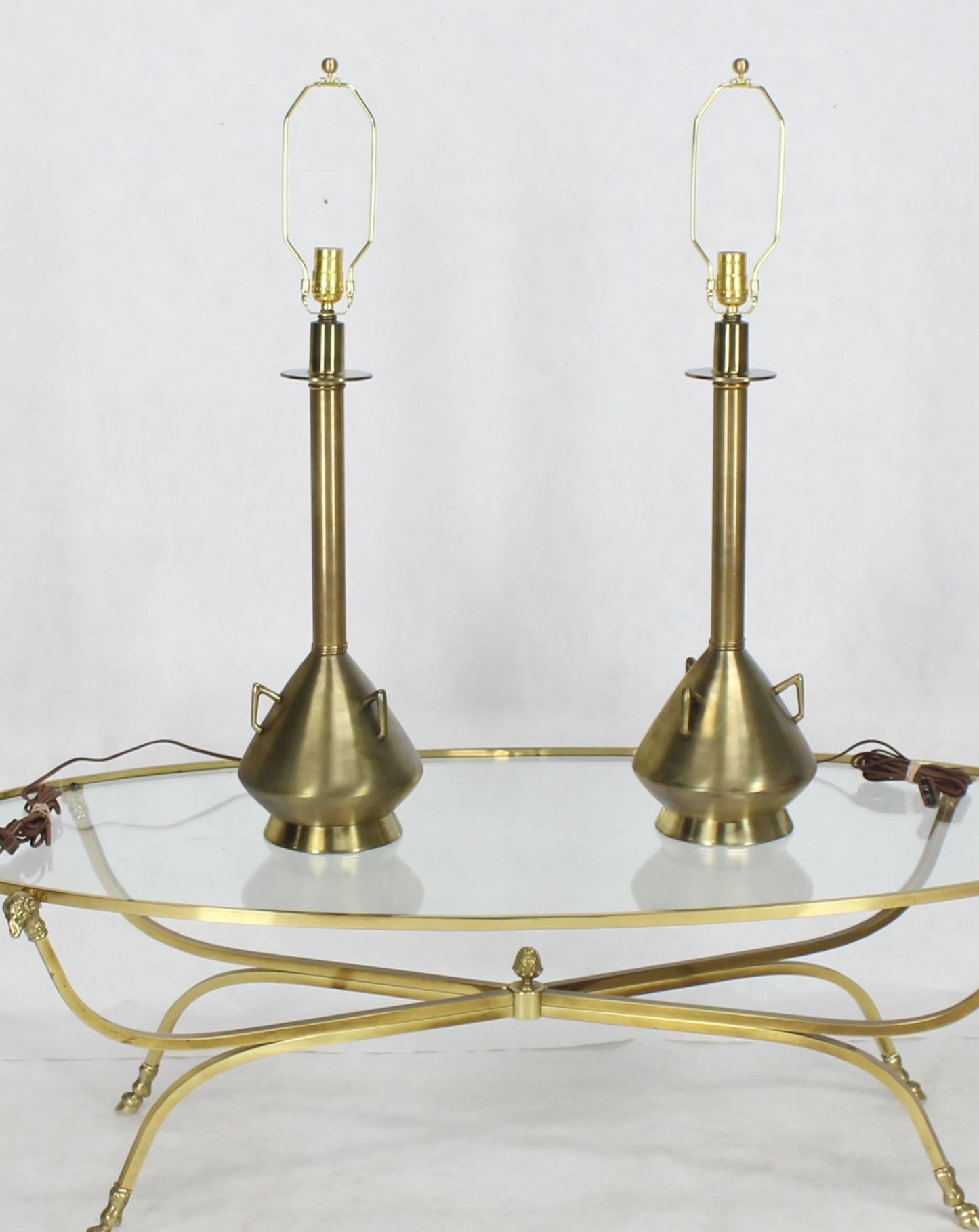 Pair of Brass Finish Metal Jug Shape Mid-Century Modern Table Lamps