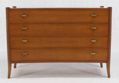 Bow Front Mid-Century Modern Bachelor Four Drawers Chest Dresser Brass Pulls