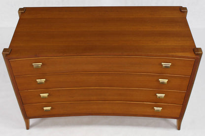 Bow Front Mid-Century Modern Bachelor Four Drawers Chest Dresser Brass Pulls