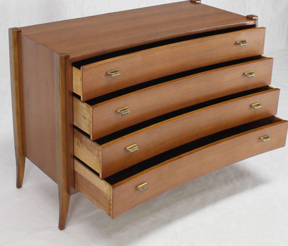 Bow Front Mid-Century Modern Bachelor Four Drawers Chest Dresser Brass Pulls