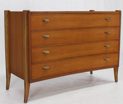 Bow Front Mid-Century Modern Bachelor Four Drawers Chest Dresser Brass Pulls