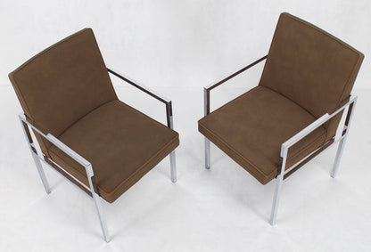 Set of Six Chrome Mid-Century Modern Dining Chairs with Arm Milo Baughman Style