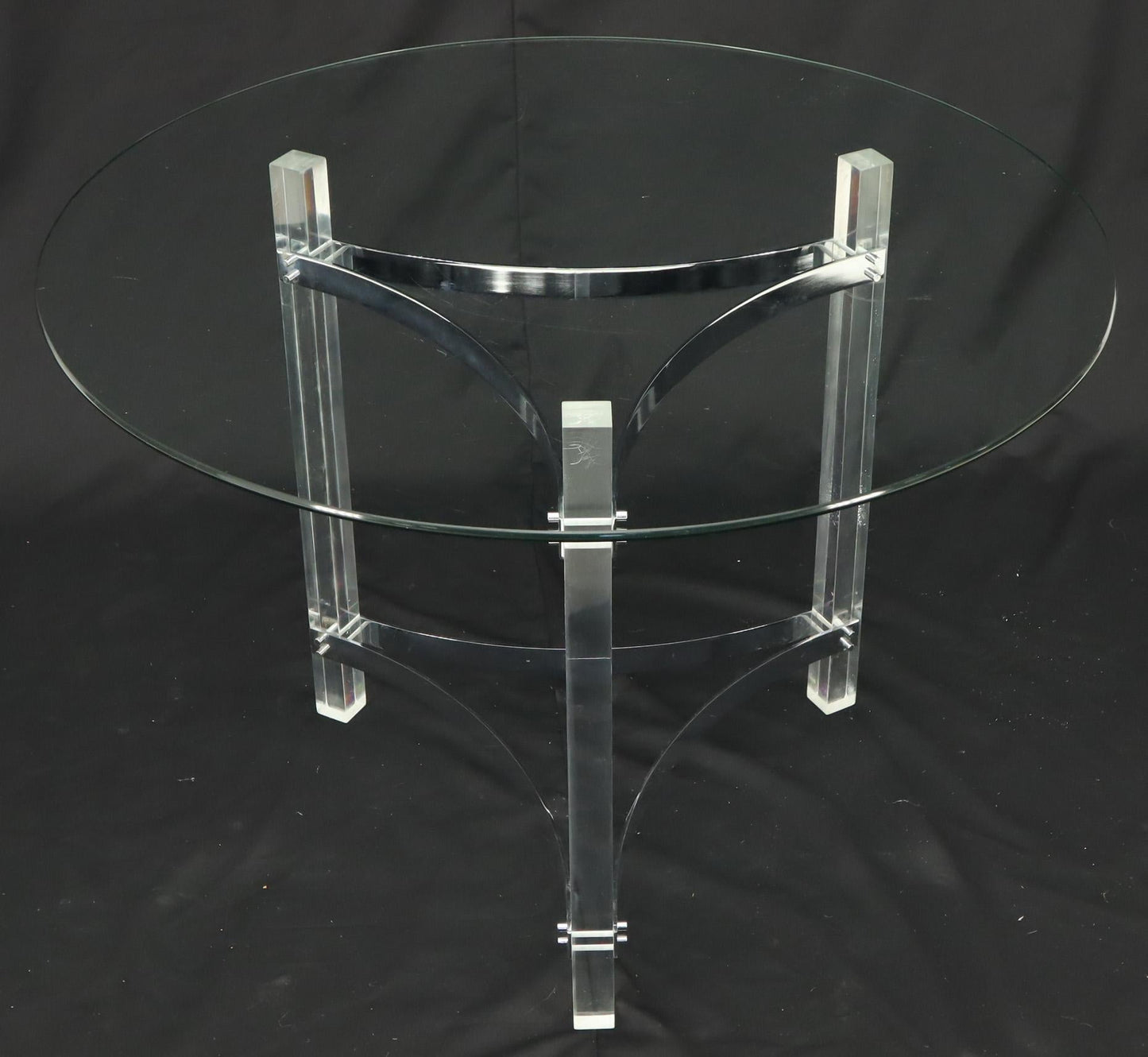 Round Glass Top Lucite Base Gueridon Center Cafe Dining Table