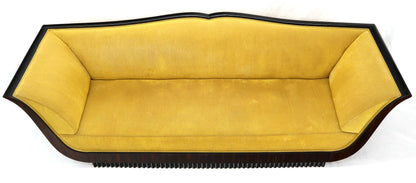 Large French Art Deco Rosewood Sofa in Gold Upholstery Scalloped Edge